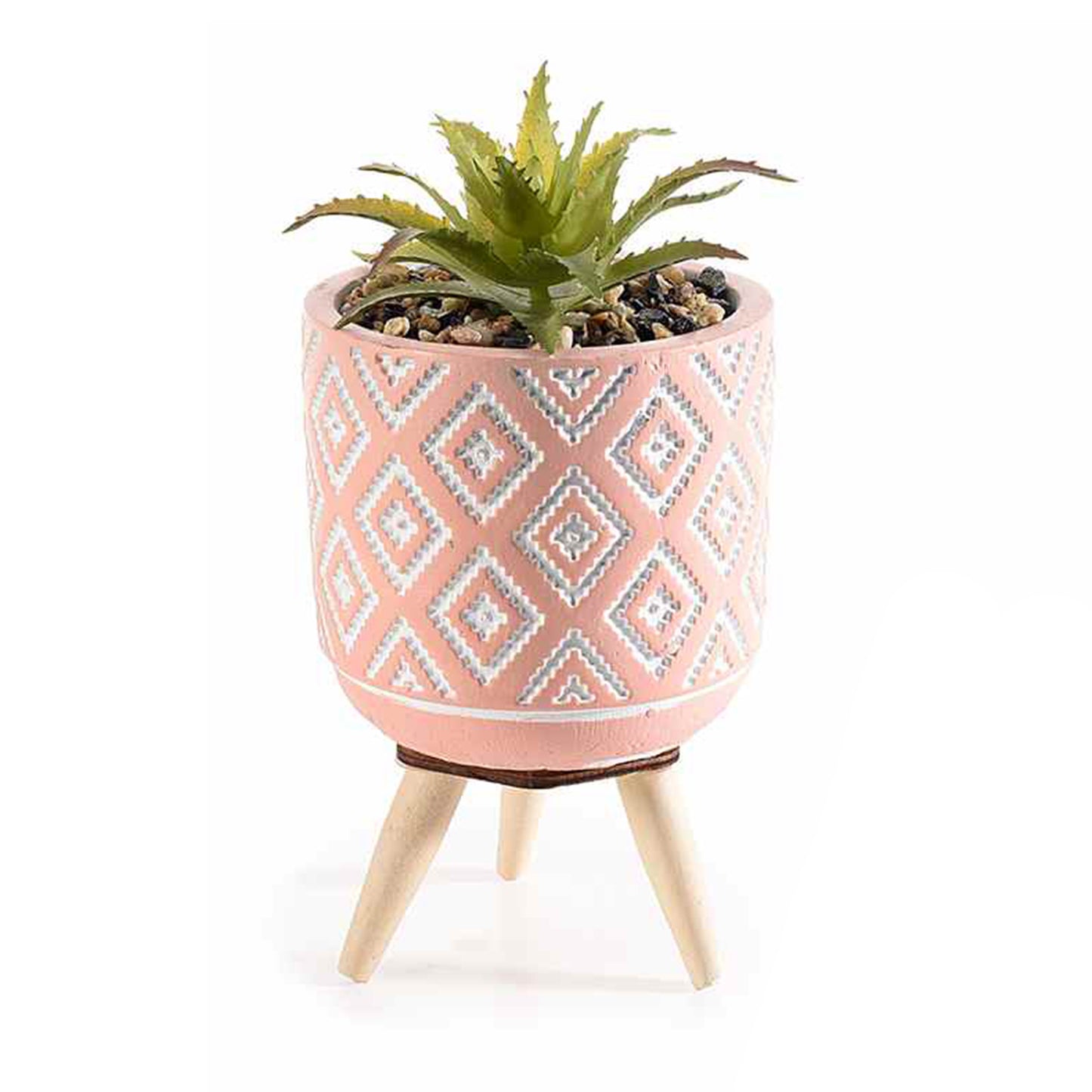Vaso in cemento rosa con pianta artificiale