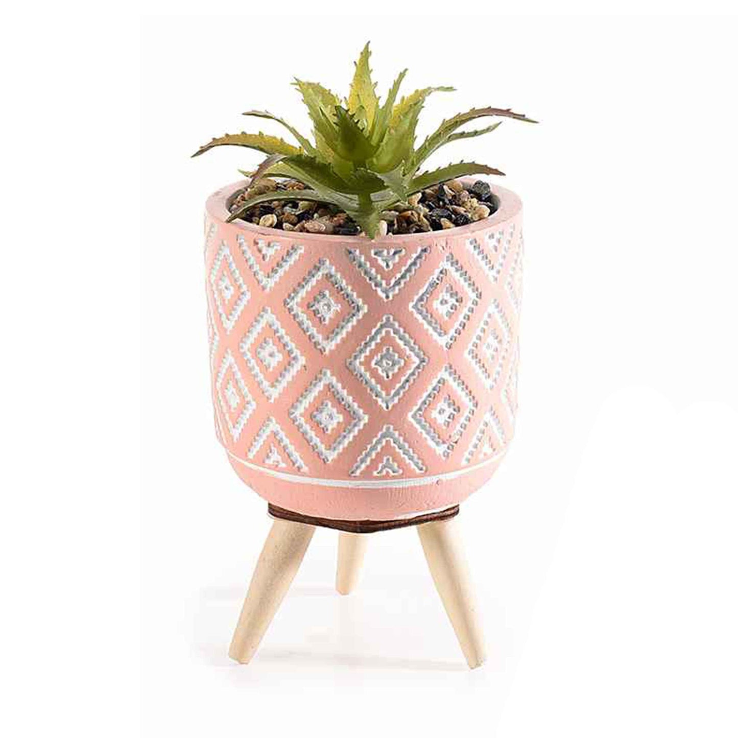 Vaso in cemento rosa con pianta artificiale