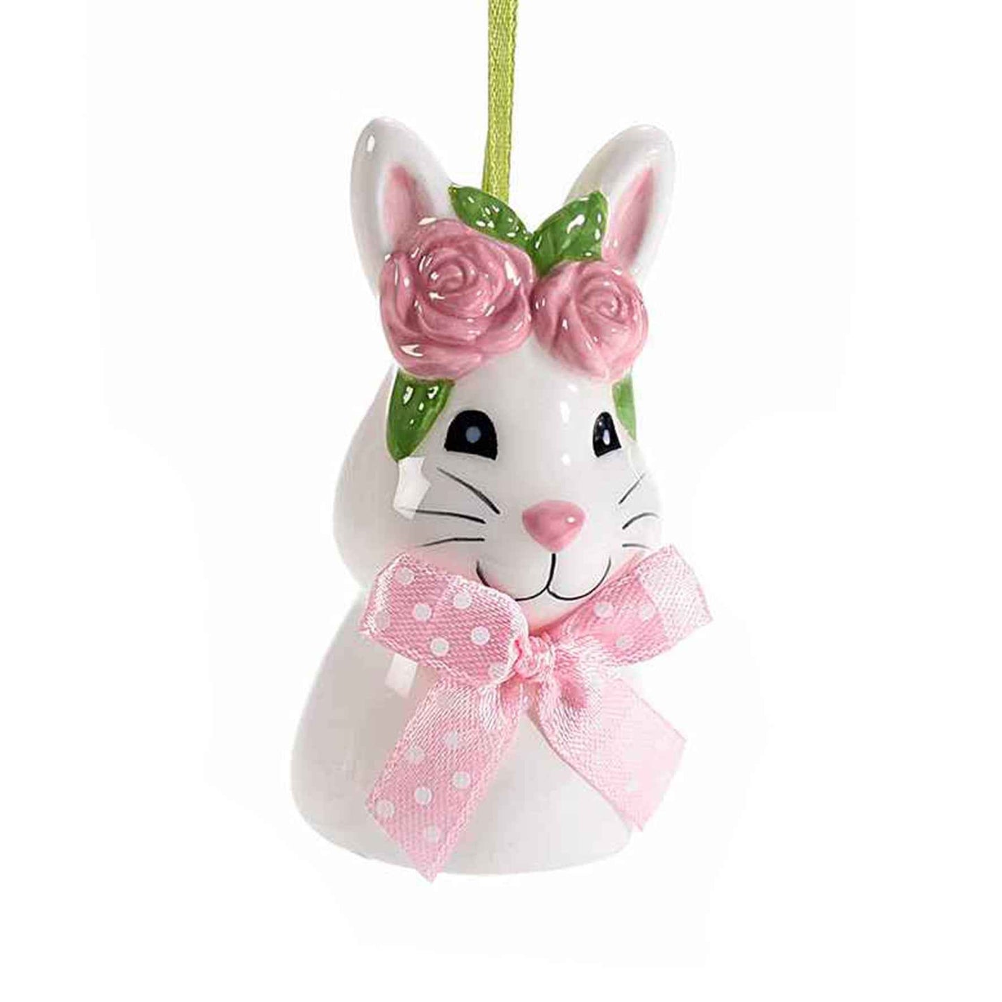 Coniglietto fiocco in ceramica d'appendere rosa
