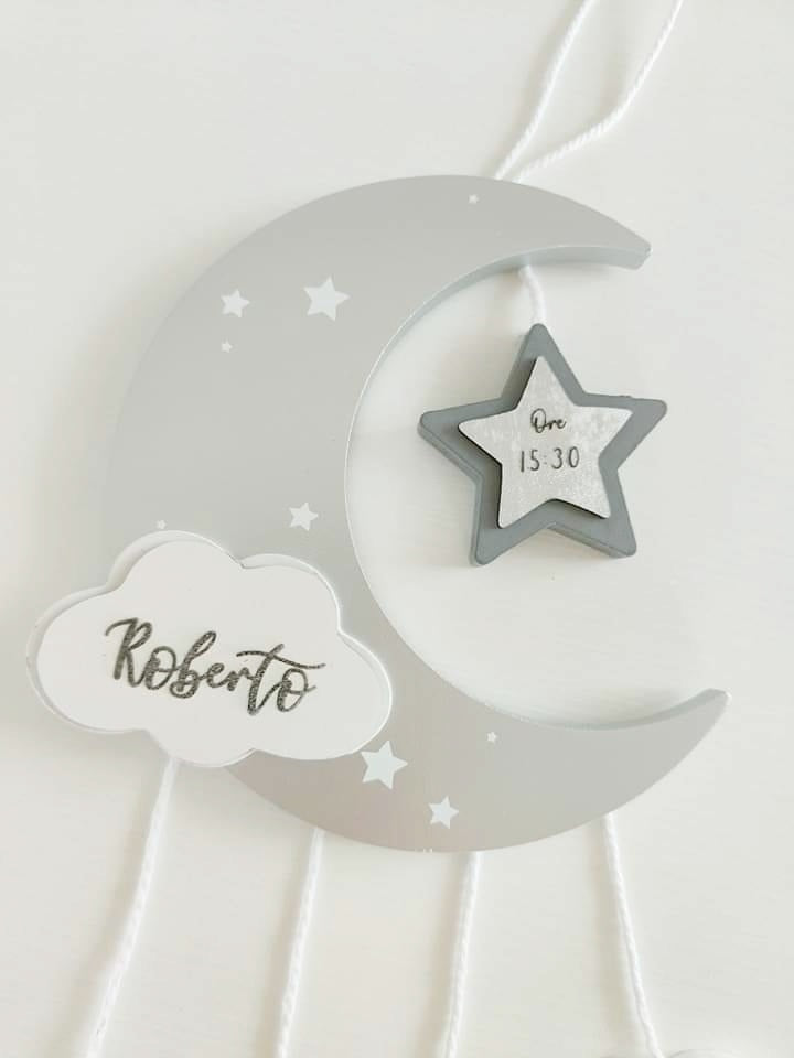 Fiocco nascita Luna & Stelle argento - Best Moment Decor