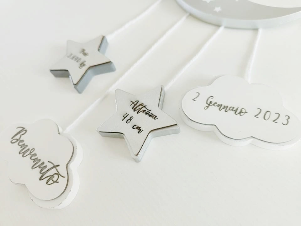 Fiocco nascita Luna & Stelle argento - Best Moment Decor