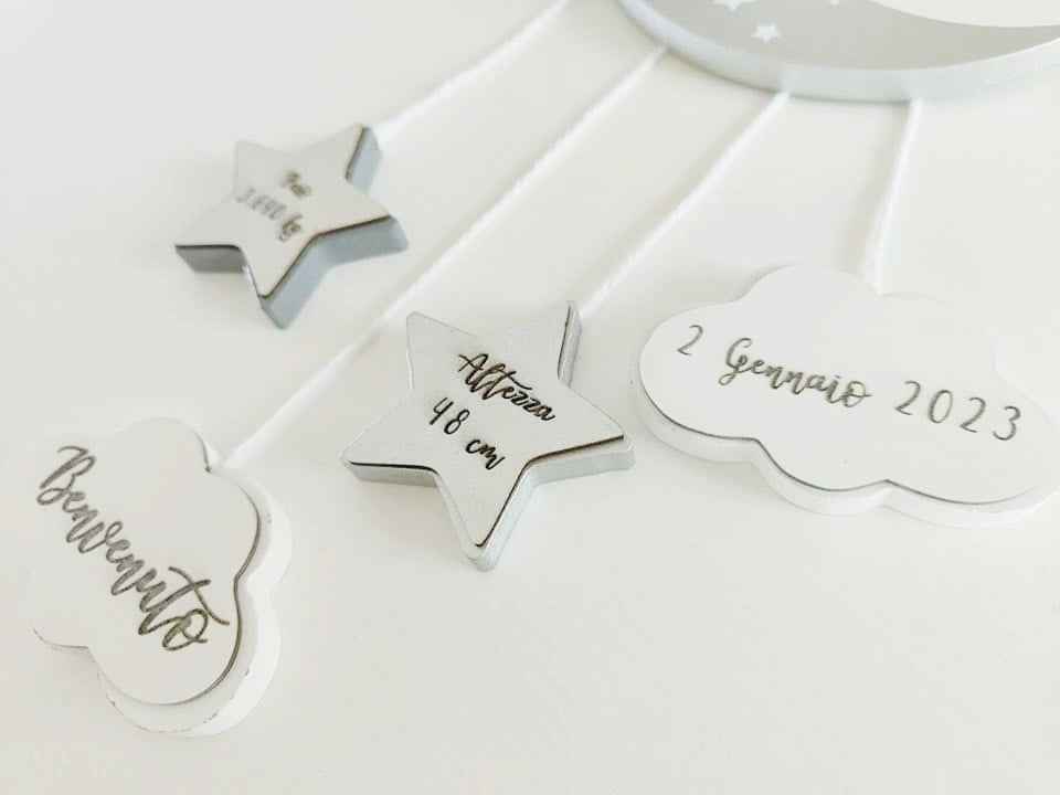 Fiocco nascita Luna & Stelle argento