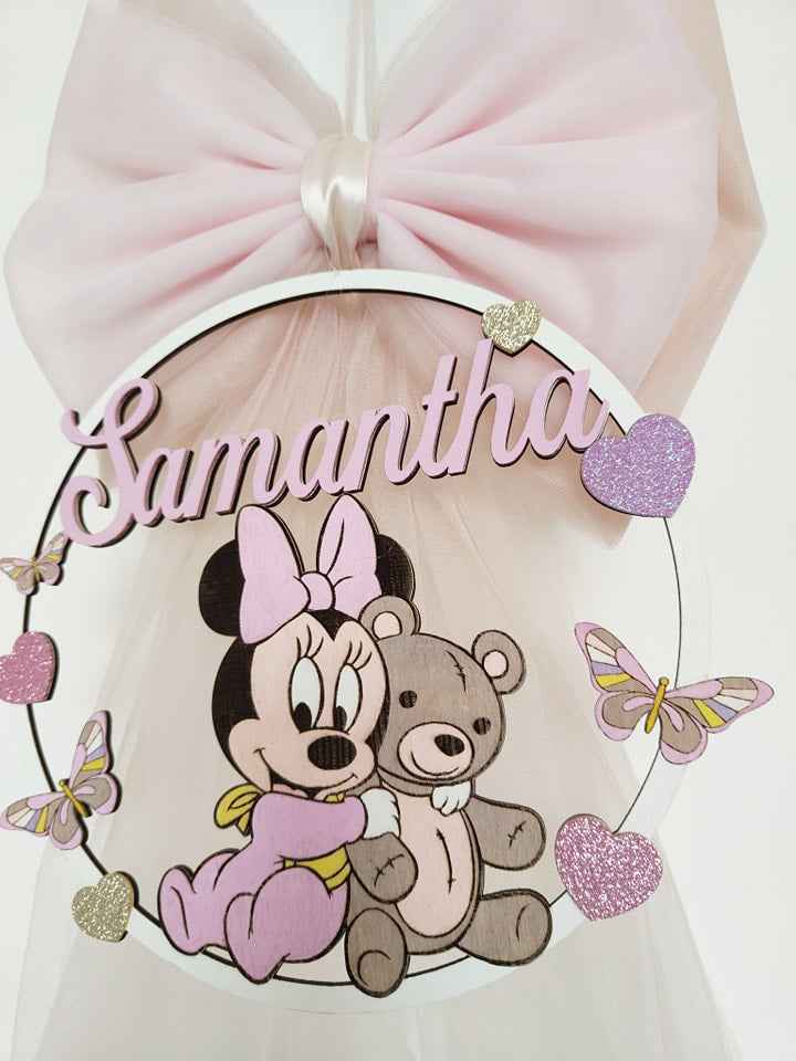 Fiocco nascita doppio tulle baby minnie