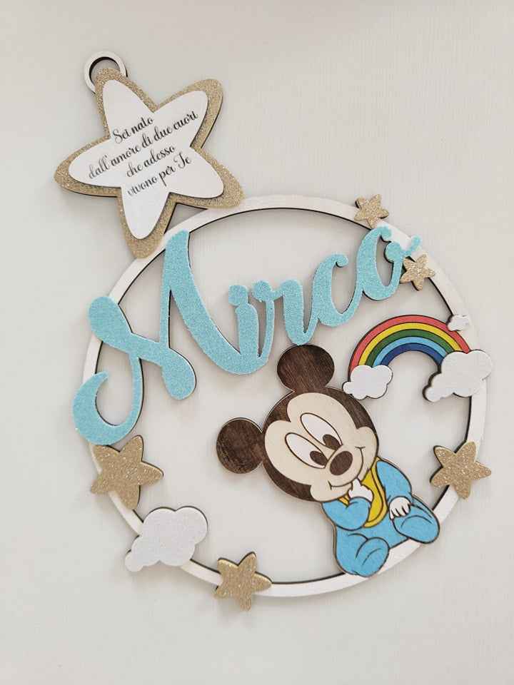 Fiocco nascita Topolino Baby arcobaleno