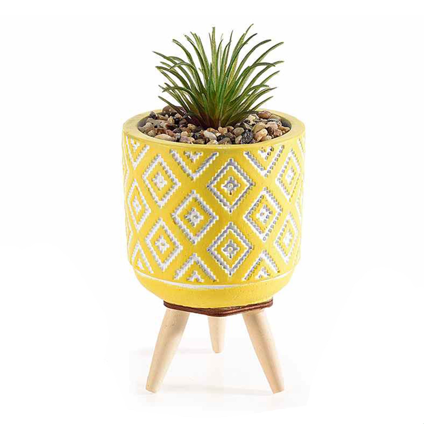 Vaso in cemento giallo con pianta artificiale