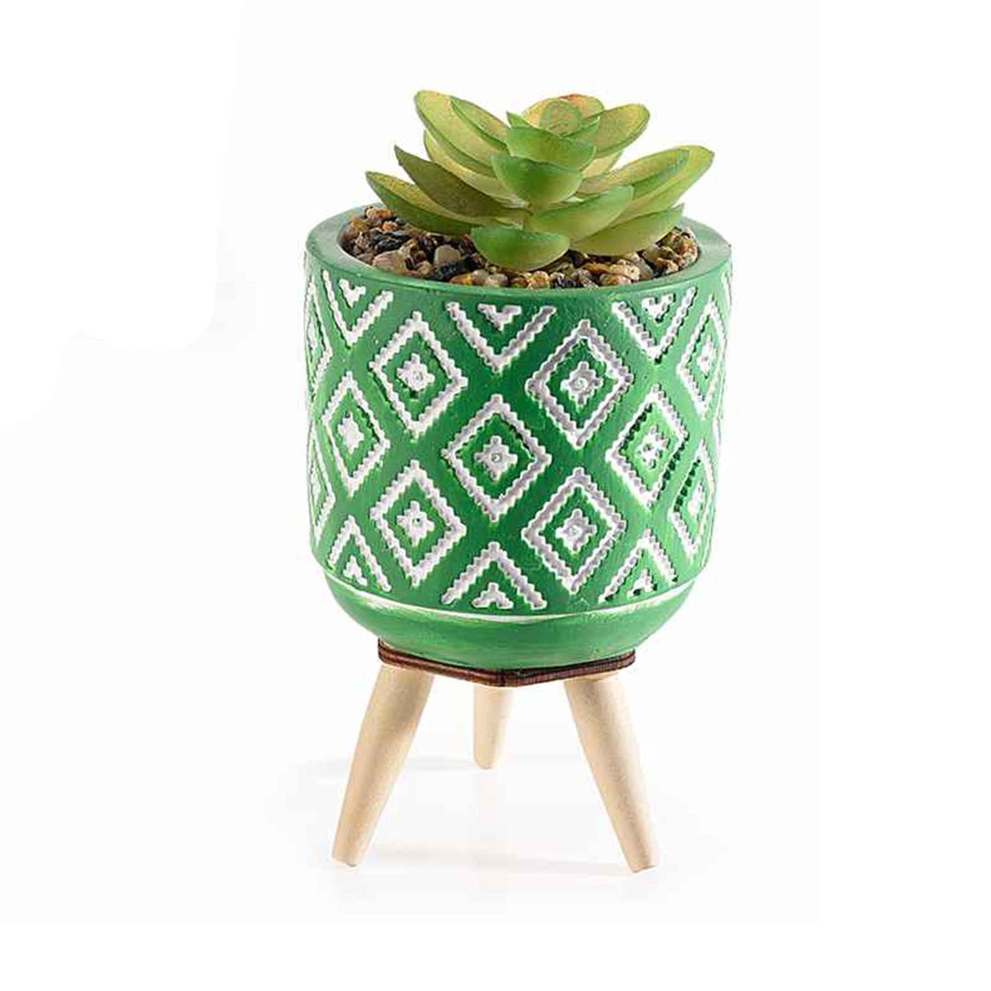 Vaso in cemento verde con pianta artificiale