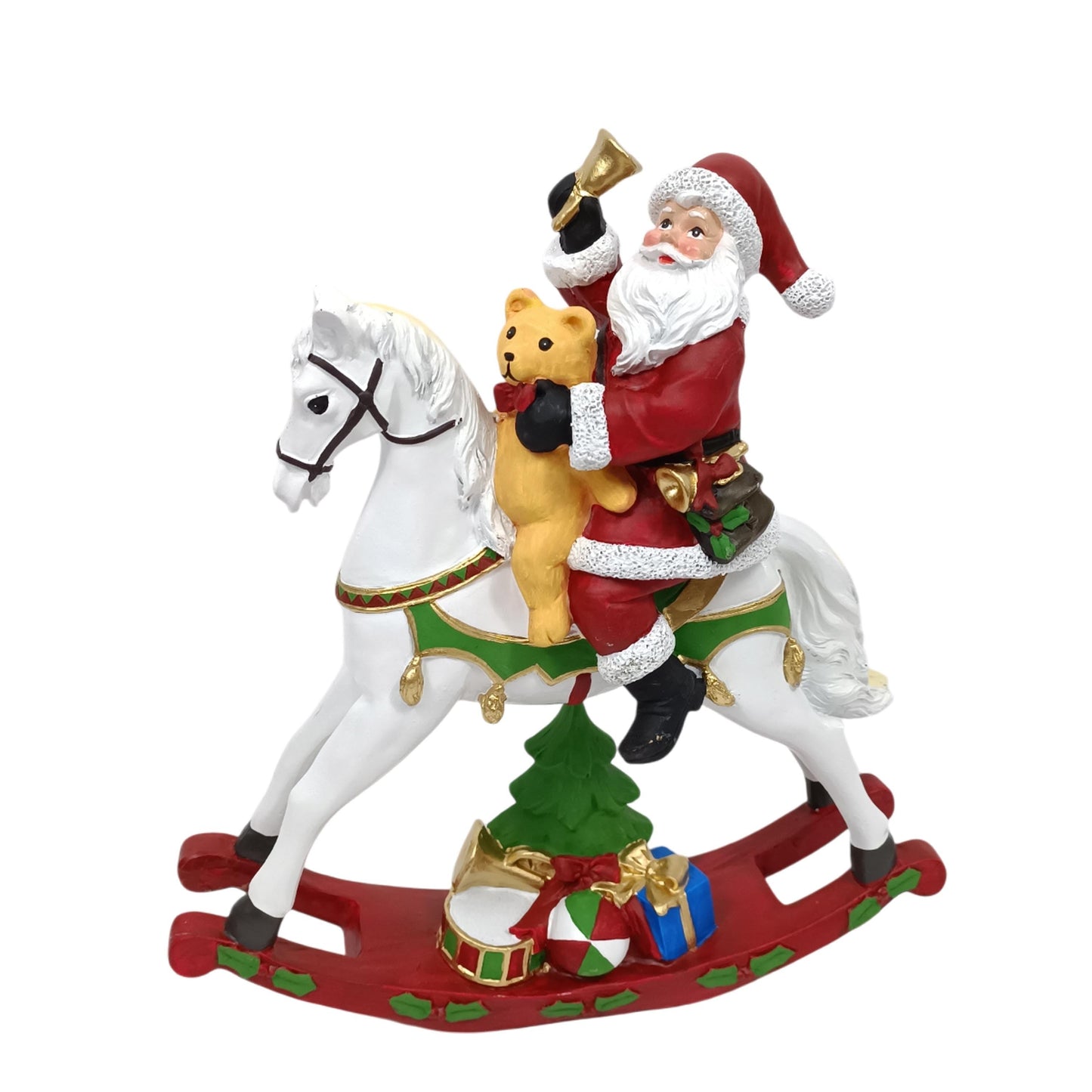 Cavallo a dondolo con Babbo Natale in resina