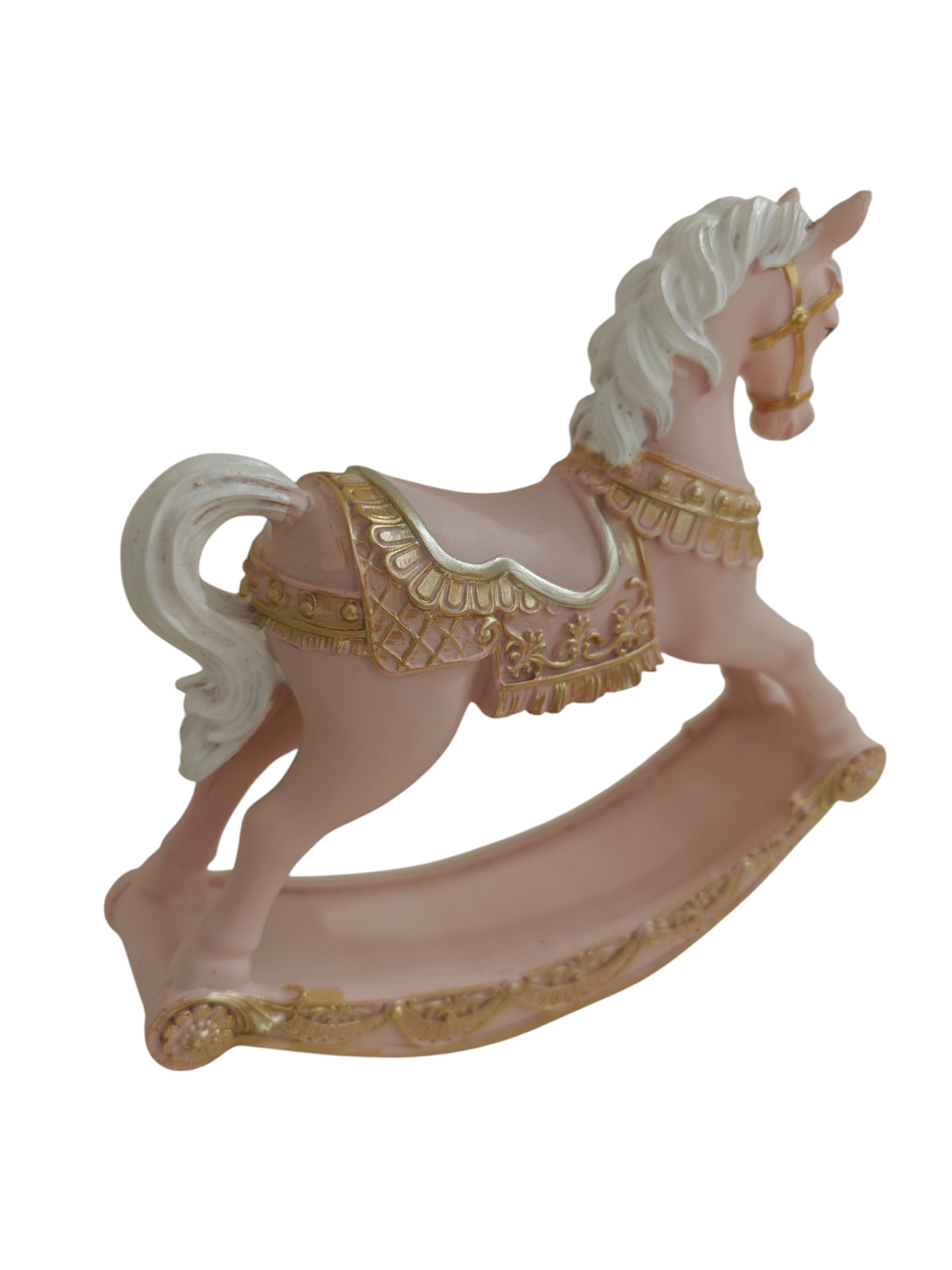 Cavallo a dondolo rosa e oro