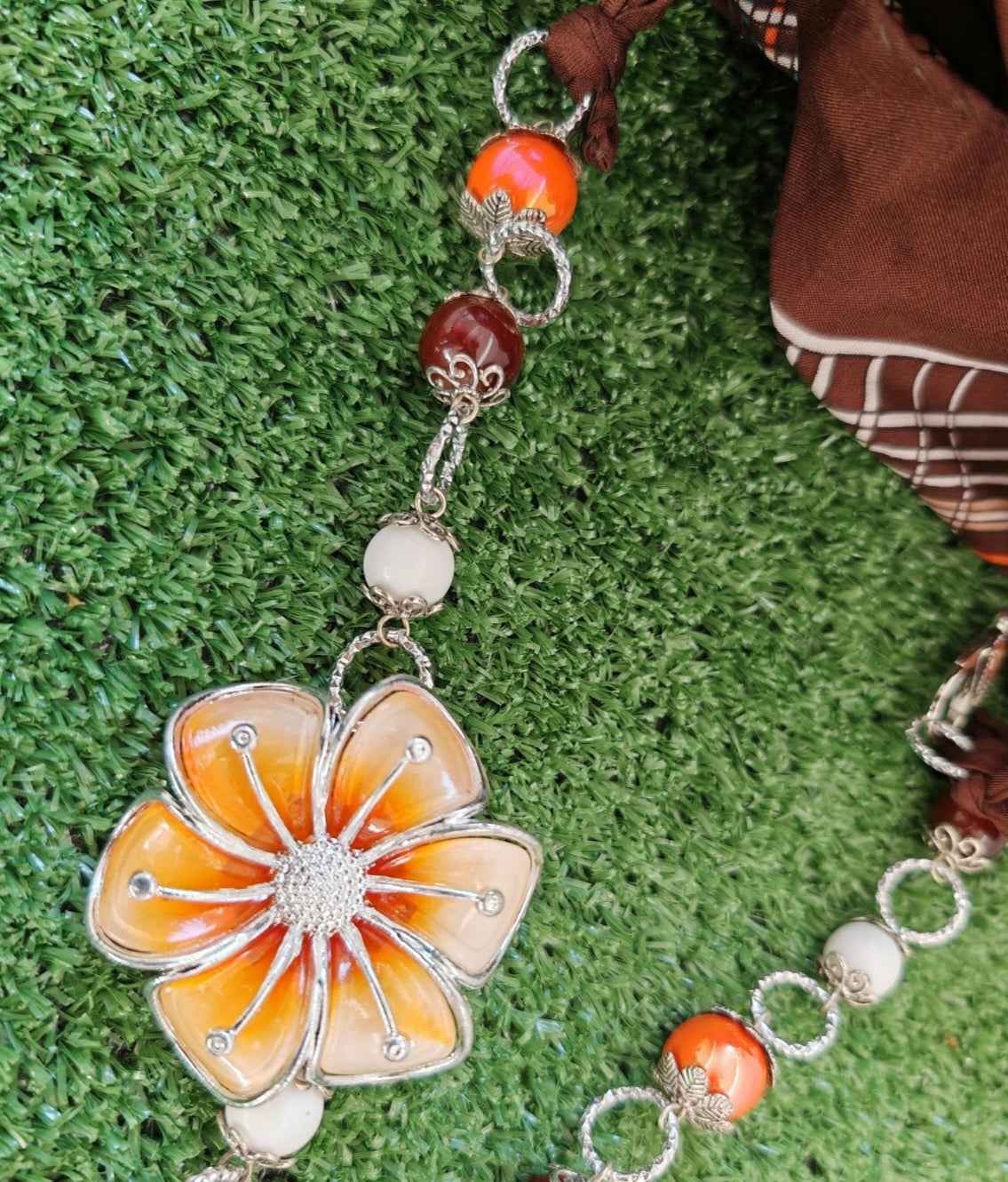 Foulard gioiello maxi marrone e arancio