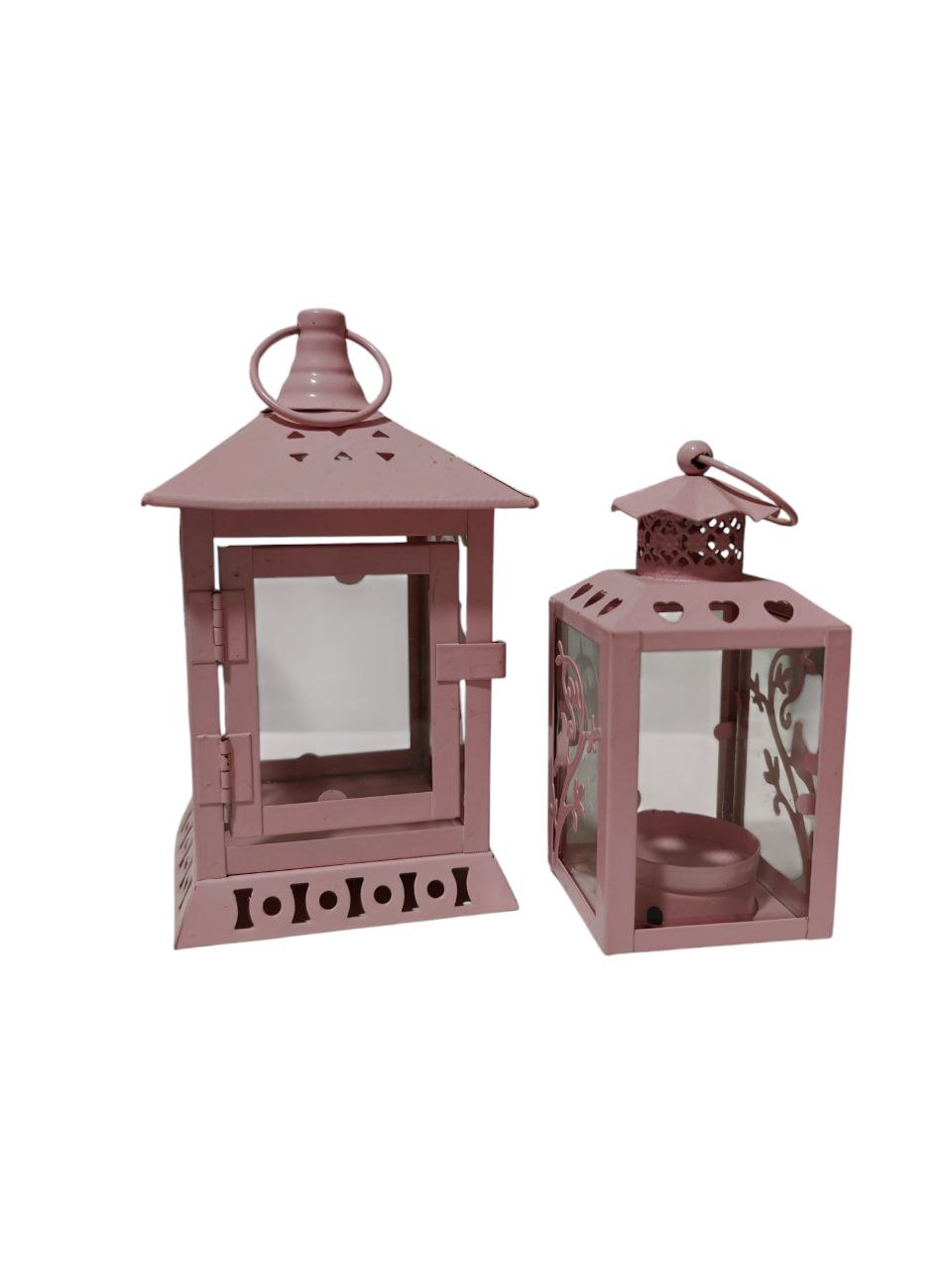 Lanterne in metallo rosa set 2 pezzi