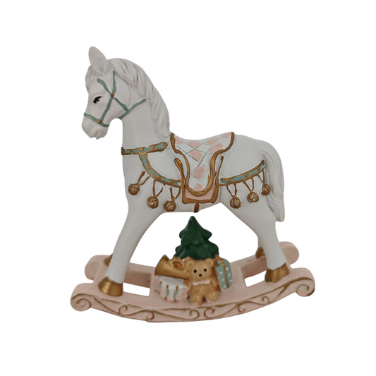 Cavallo a dondolo rosa e oro