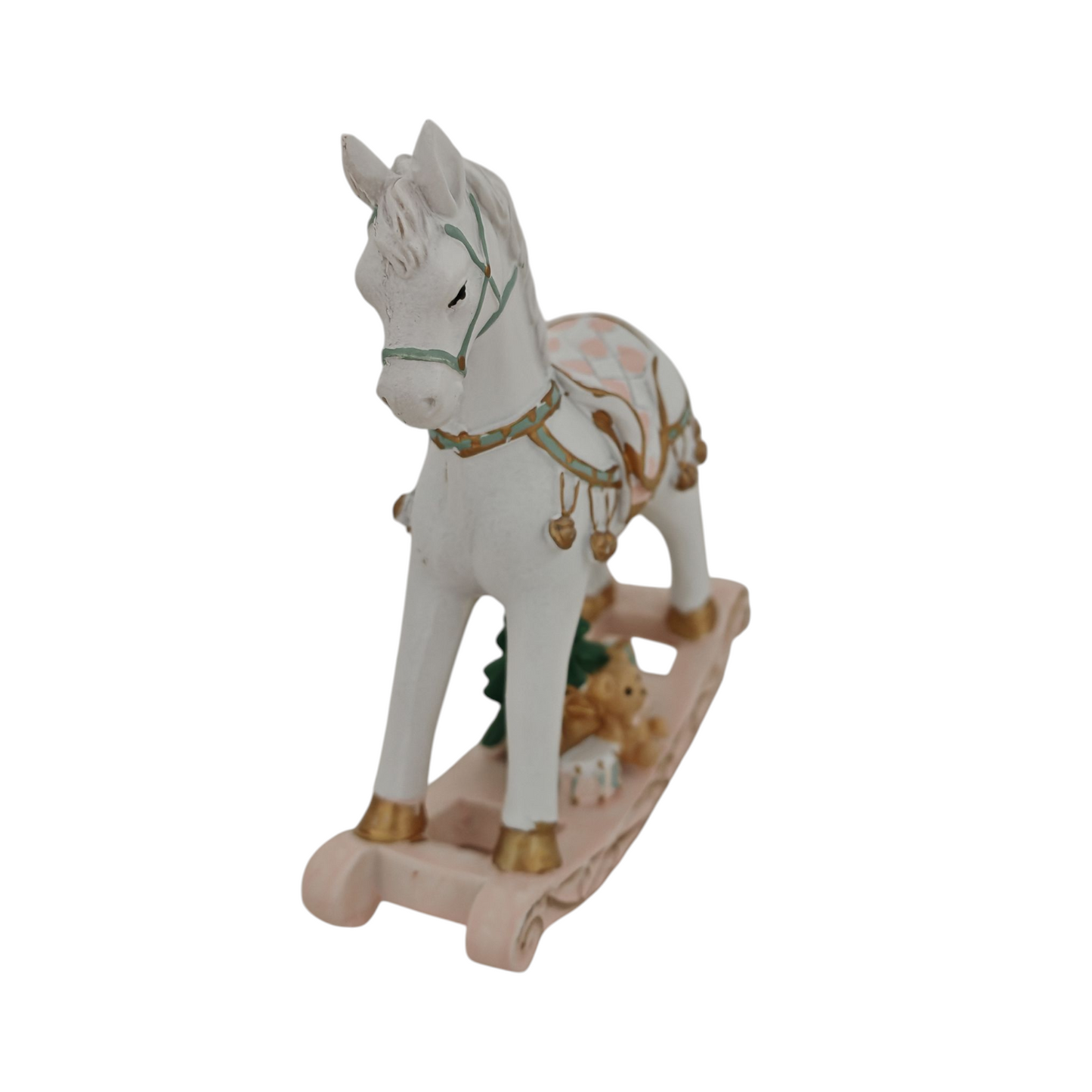 Cavallo a dondolo rosa e oro