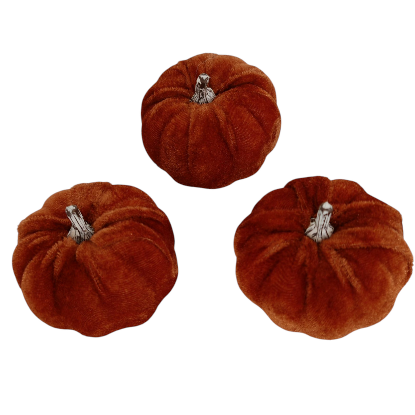 Zucche in velluto marrone set 3 pezzi
