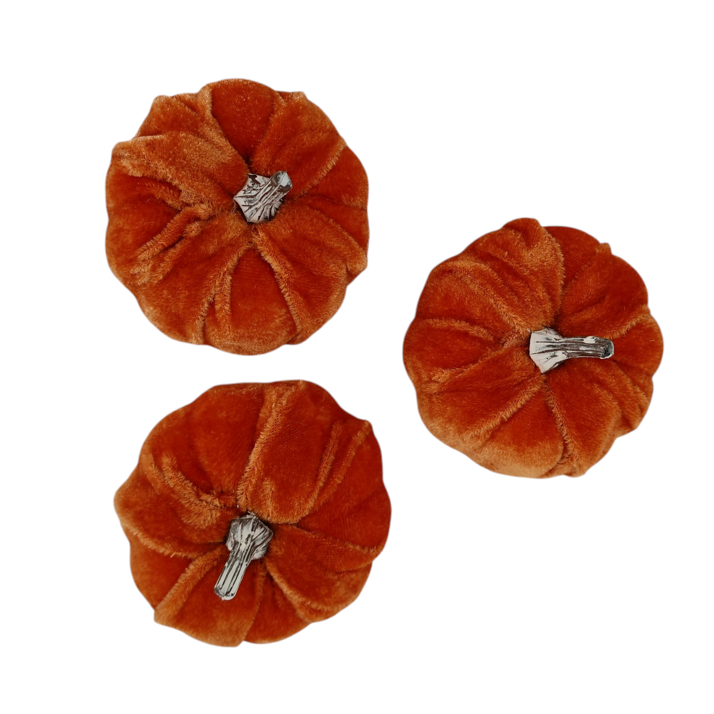 Zucche in velluto arancio scuro set 3 pezzi