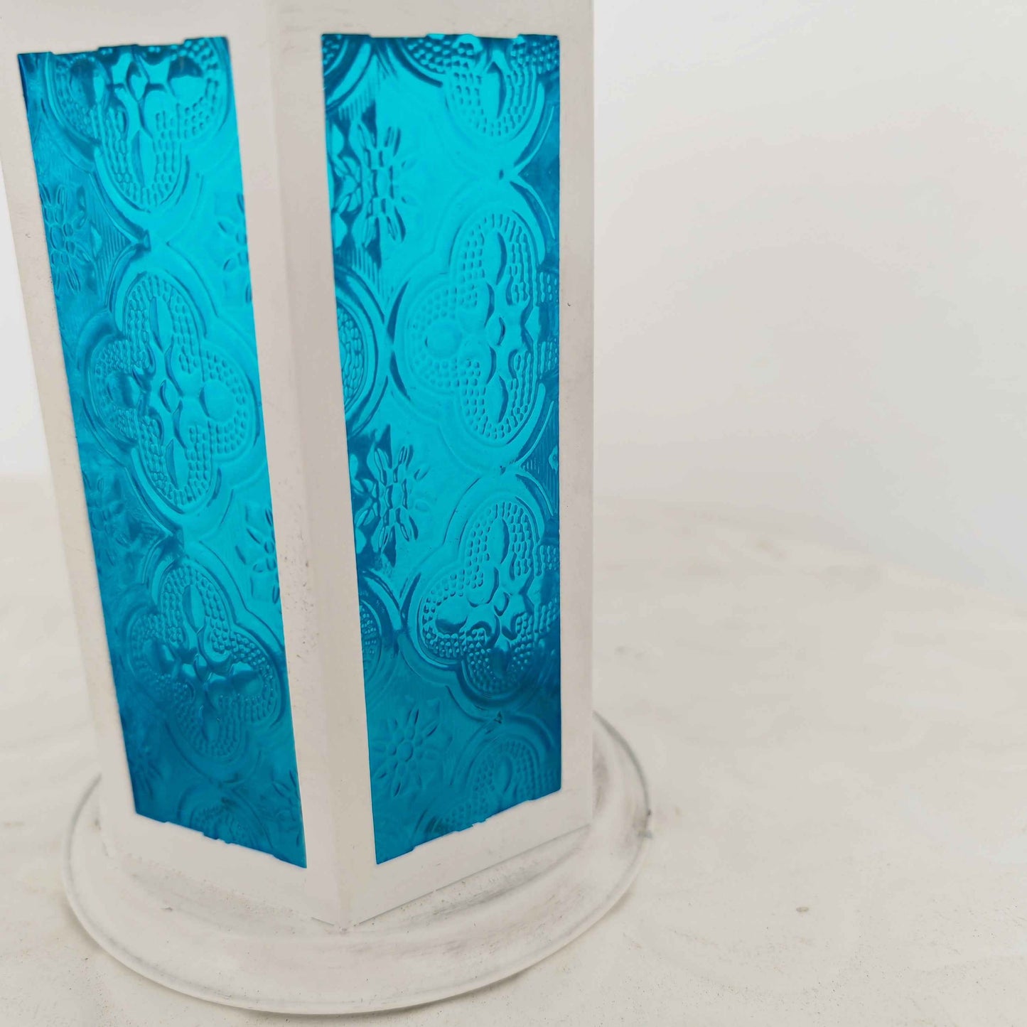 Lanterna metallo e vetro azzurro