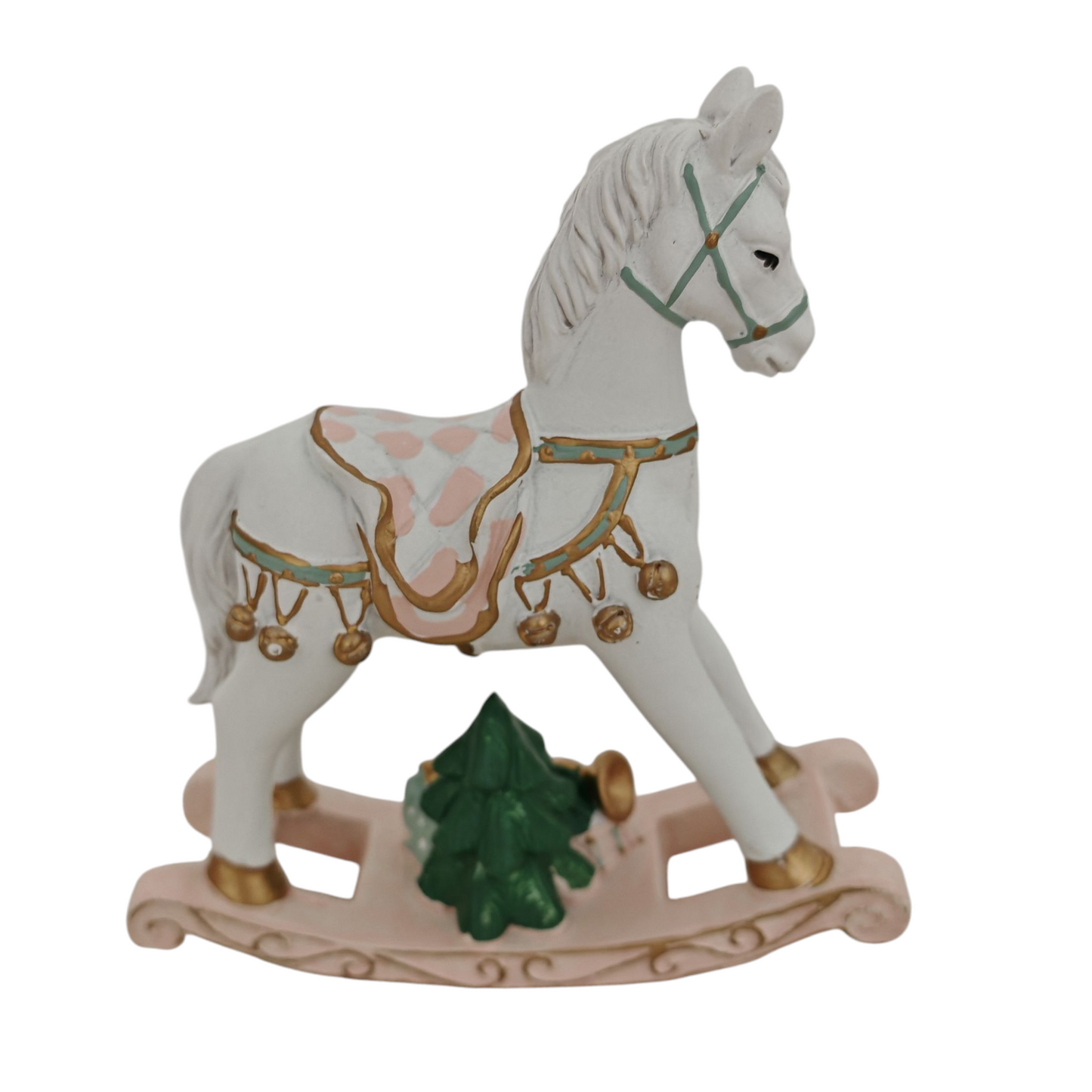 Cavallo a dondolo rosa e oro
