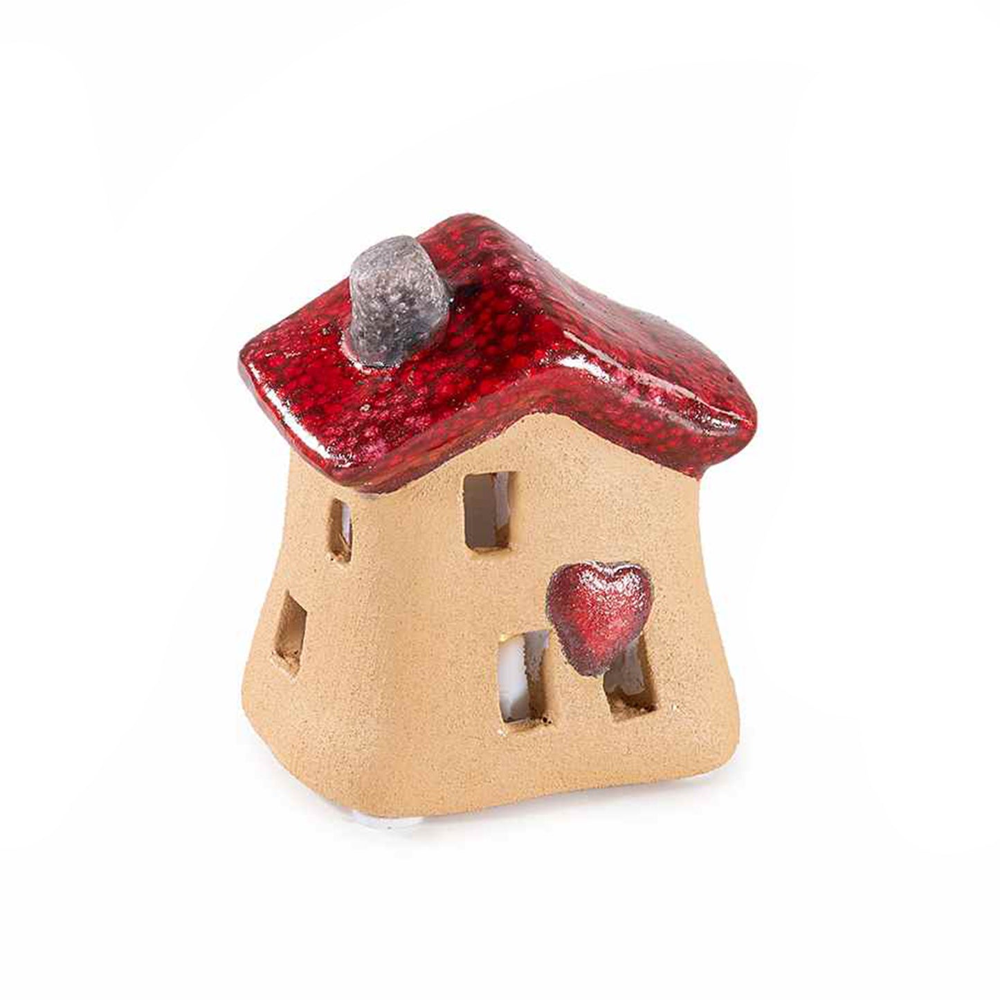 Casetta in terracotta piccola con luce led rossa