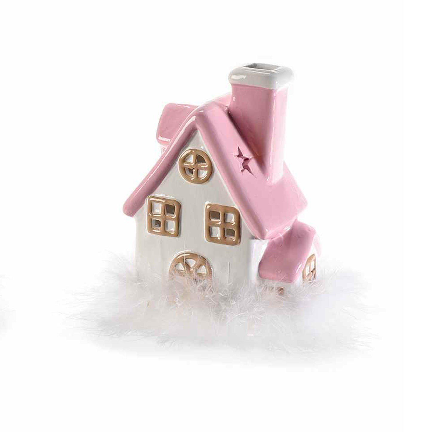 Casetta in ceramica rosa e bianca luminosa