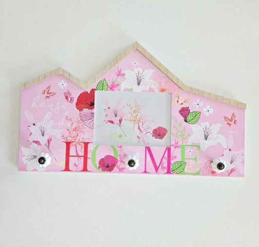 Portafoto/appendiabiti floreale in legno