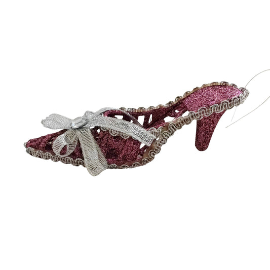 Addobbo albero scarpa rosa e argento set 4 pezzi