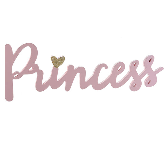 Scritta Princess da parete in legno rosa
