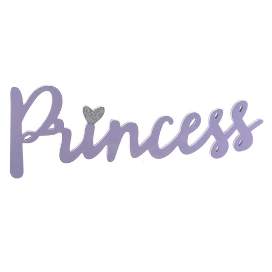Scritta Princess da parete in legno lilla