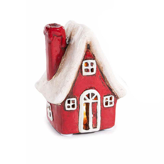 Casetta in terracotta con luce led rossa