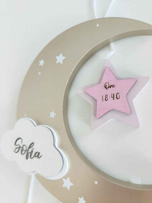Fiocco nascita Luna & Stelle rosa
