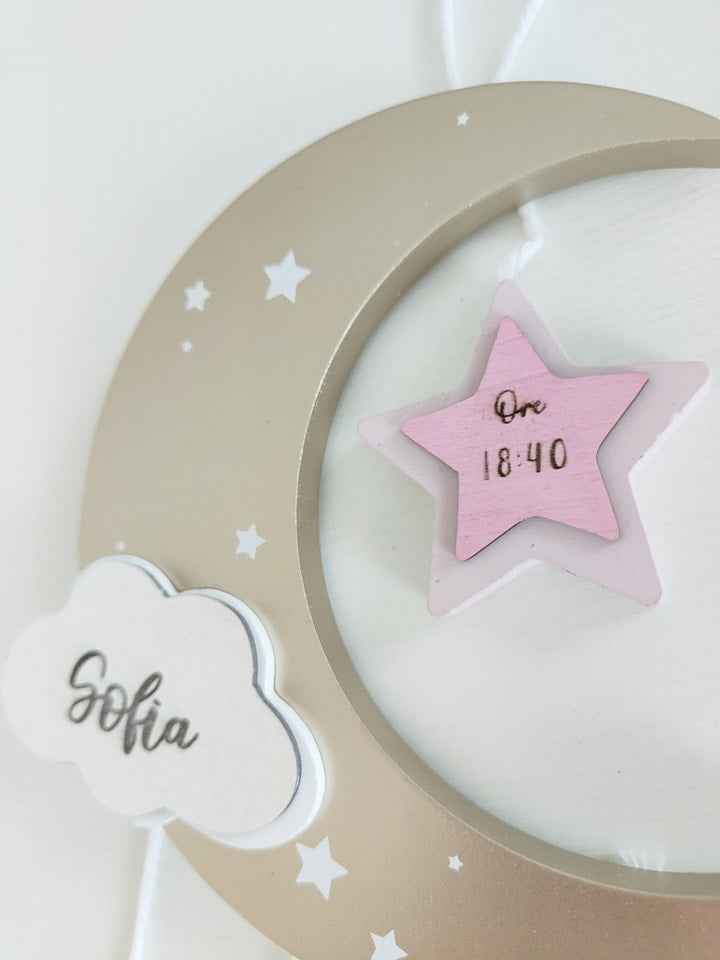 Fiocco nascita Luna & Stelle rosa