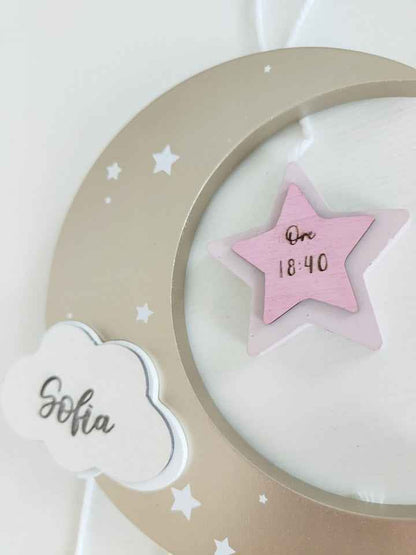 Fiocco nascita Luna & Stelle rosa