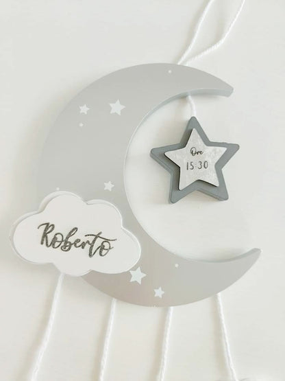 Fiocco nascita Luna & Stelle argento - Best Moment Decor