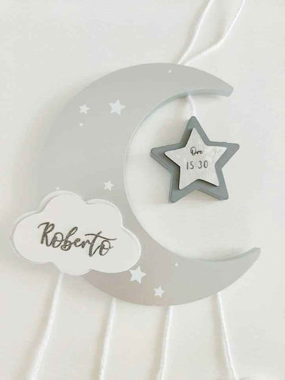 Fiocco nascita Luna & Stelle rosa