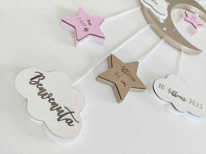 Fiocco nascita Luna & Stelle rosa