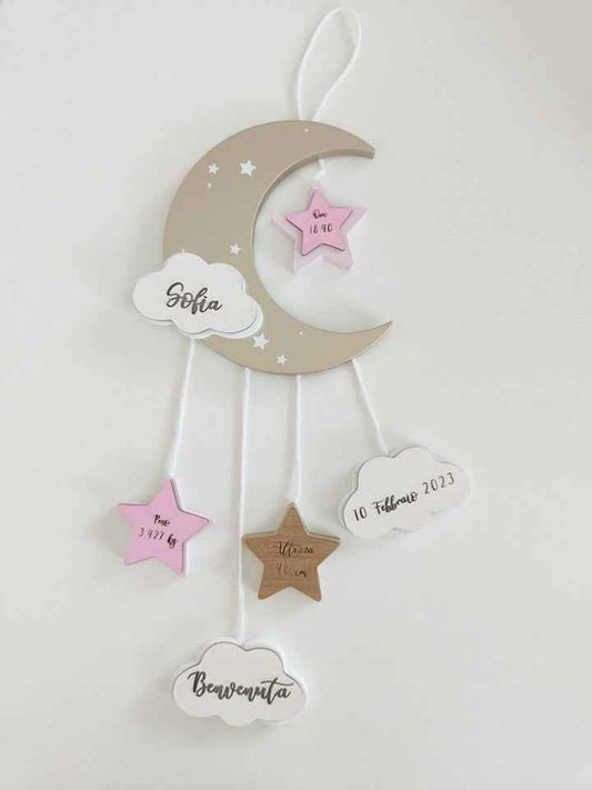 Fiocco nascita Luna & Stelle rosa