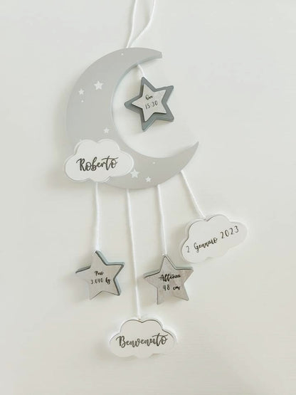 Fiocco nascita Luna & Stelle argento - Best Moment Decor