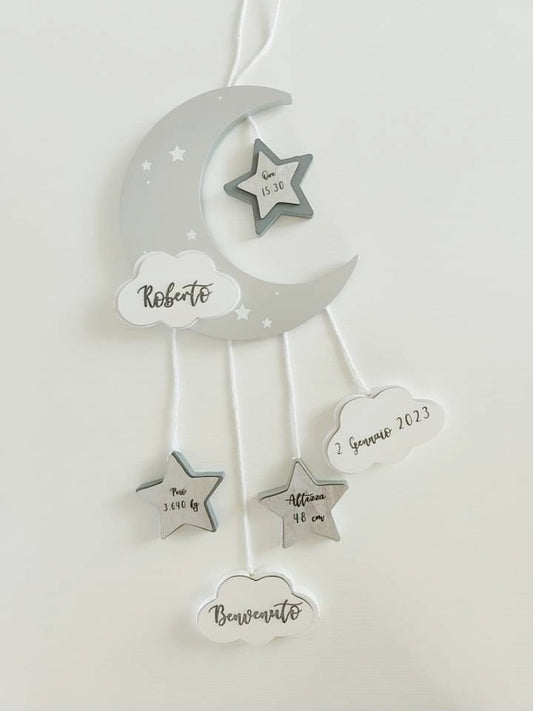Fiocco nascita Luna & Stelle argento - Best Moment Decor