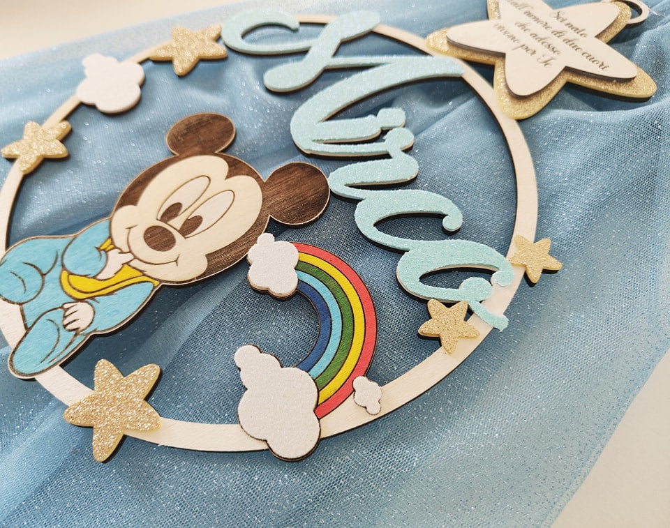 Fiocco nascita Topolino Baby arcobaleno - Best Moment Decor