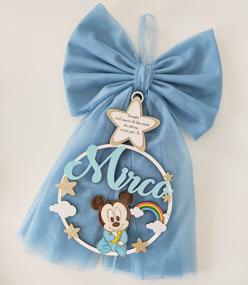 Fiocco nascita Topolino Baby arcobaleno - Best Moment Decor