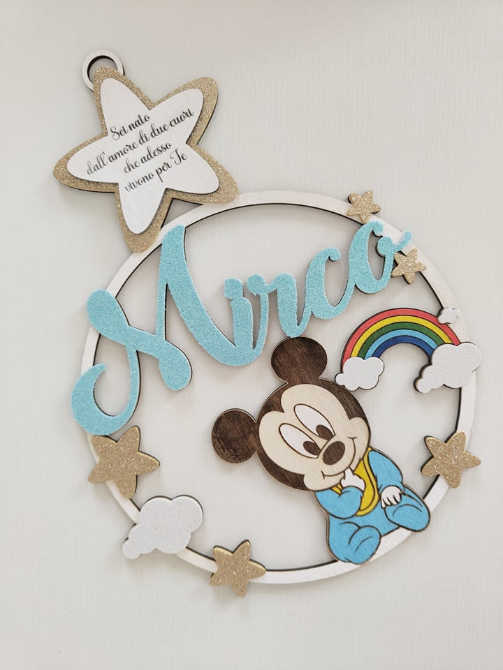Fiocco nascita Topolino Baby arcobaleno - Best Moment Decor