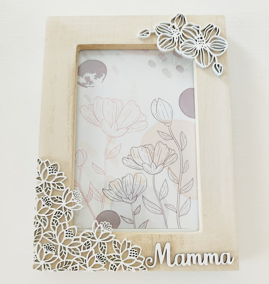 Cornice mamma con fiori in legno