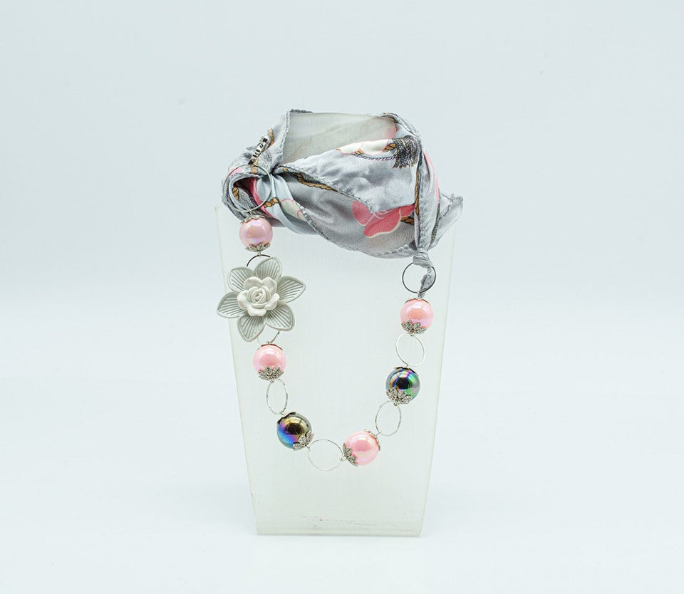 Foulard gioiello grigio e rosa