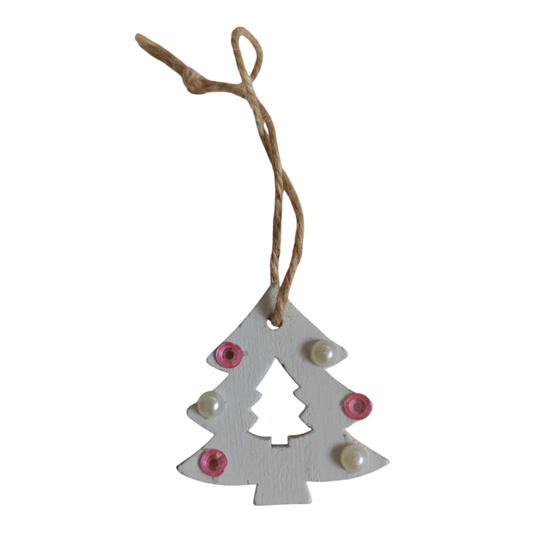 Addobbo albero legno rosa e perle set 10 pezzi