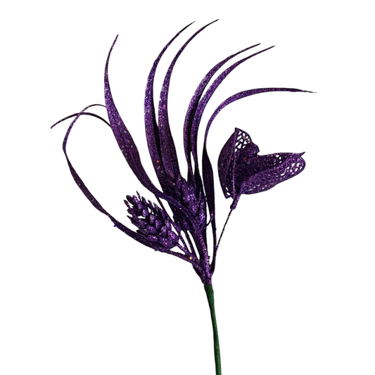 Addobbo albero ramo viola con pigne set 5 pezzi