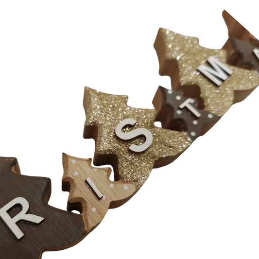 Scritta Christmas legno e oro