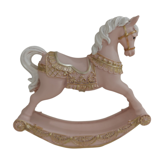 Cavallo a dondolo rosa e oro