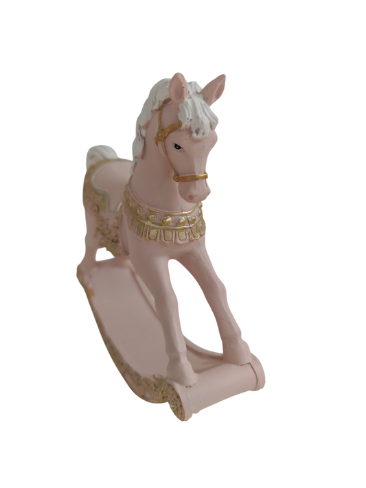 Cavallo a dondolo rosa e oro