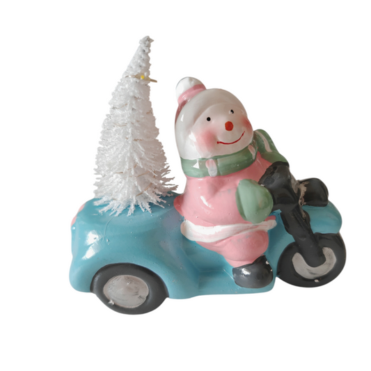 Decorazione d'appoggio pupazzo di neve con albero luminoso