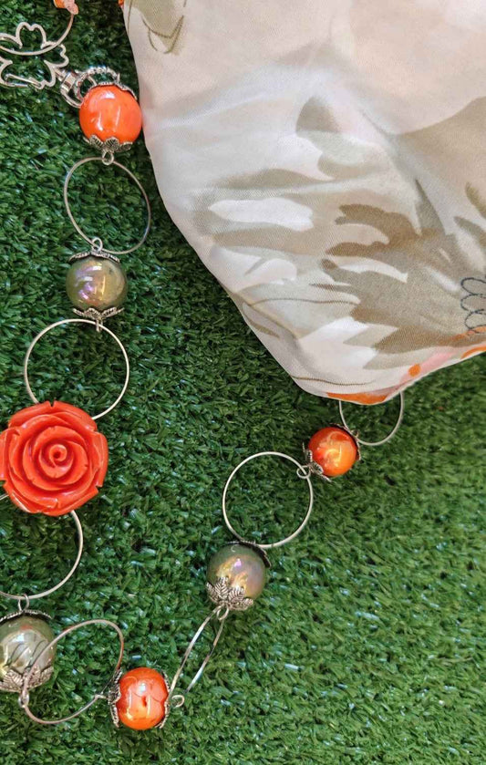 Foulard gioiello verde e arancio