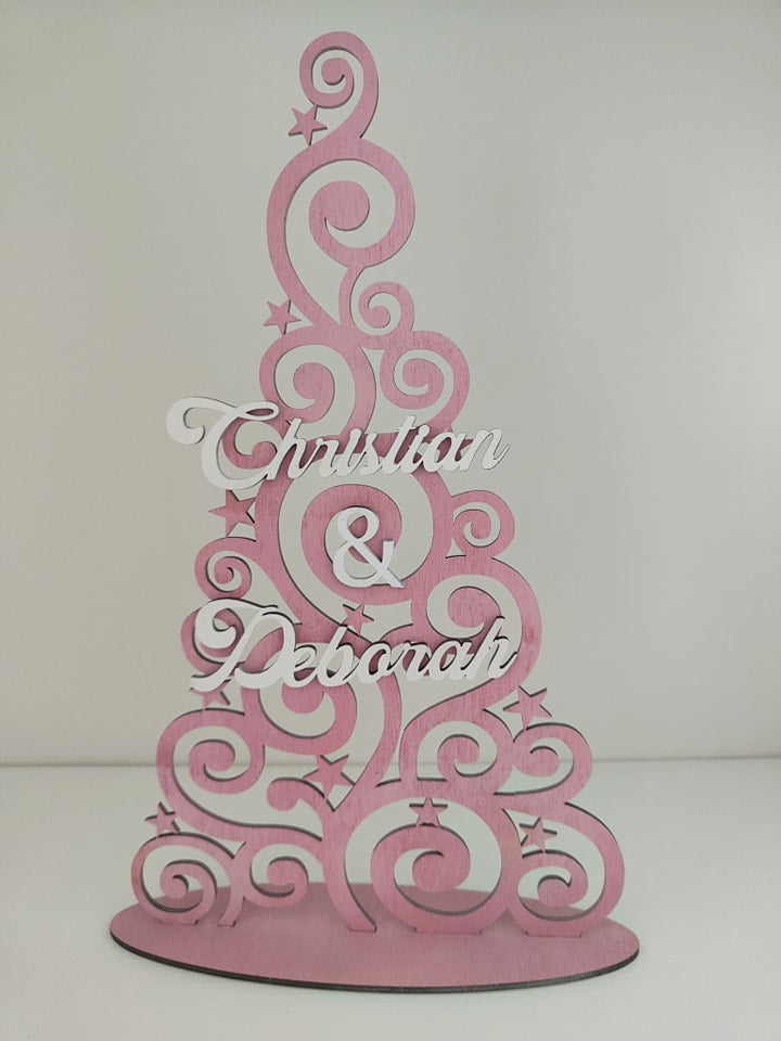 Albero in legno bianco e rosa