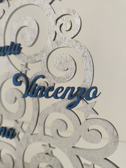 Albero in legno argento e blu